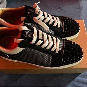 Christian Louboutin Black/Silver Louis Junior Spikes Orlato Flat Low Tops
